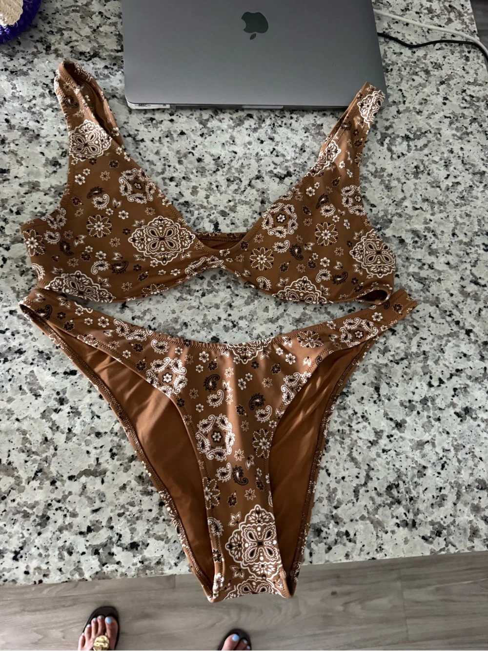 SKIMS Brown Paisley Print Bikini Set
